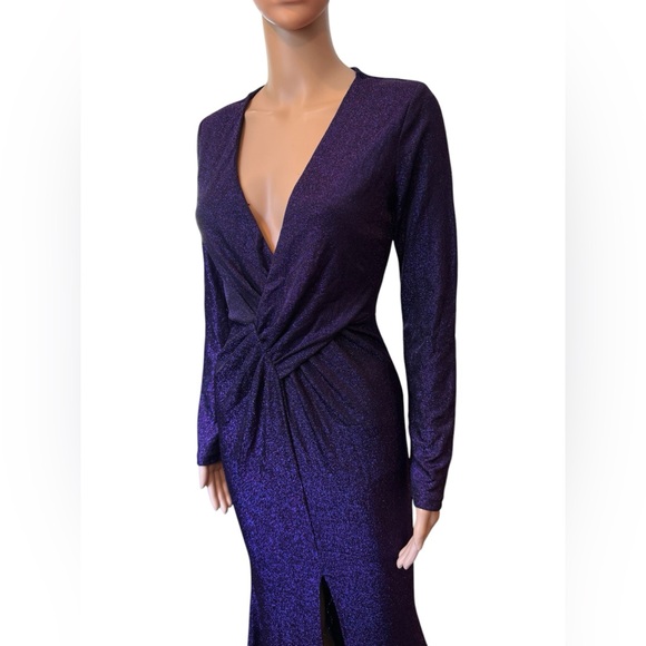 Fashion Nova One Last Chance Purple Sparkly Party Event Long Sleeve Maxi Dress - Picture 3 of 8